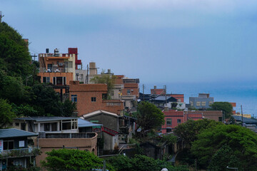 Obraz premium Houses in the mountain overlooking Yinyang sea.