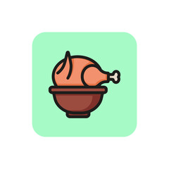 Line icon of roast turkey. Chicken, meal, poultry. Dish concept. For topics like food, menu, holiday dish