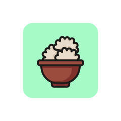 Line icon of bowl with dumplings. Chinese food, gyoza, dim sum. Dish concept. For topics like food, national cuisine, menu