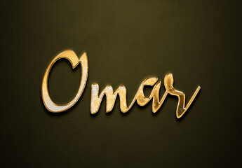 Old gold text effect of Arabic name Omar with 3D glossy style Mockup	