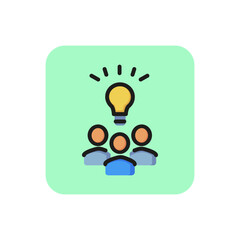 Brainstorming line icon. Team, bulb, new idea. Teamwork concept. Can be used for topics like eureka, meeting, startup.