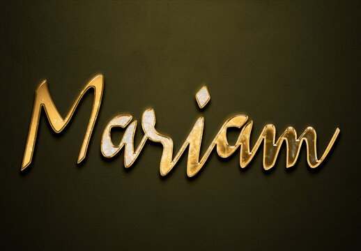 Old gold text effect of Arabic name Mariam with 3D glossy style Mockup	