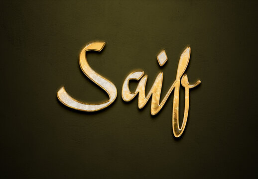 Old gold text effect of Arabic name Saif with 3D glossy style Mockup	