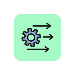 Gear with three arrows line icon. Mechanism, cogwheel, service. Data processing concept. Can be used for topics like digital technology, engineering, electronics.