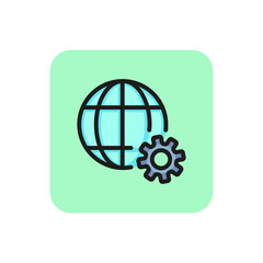 Grid globe and gear line icon. Planet, cogwheel, network. Internet technology concept. Can be used for topics like configuration, setting, networking