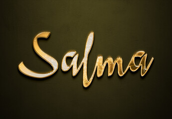 Old gold text effect of Arabic name Salma with 3D glossy style Mockup	