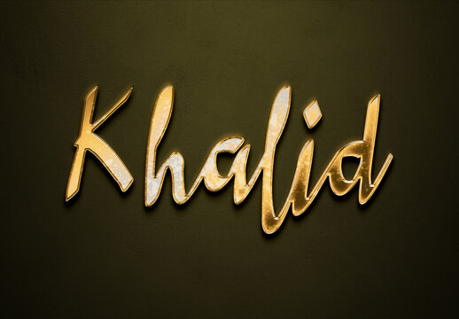 Old gold text effect of Arabic name Khalid with 3D glossy style Mockup	