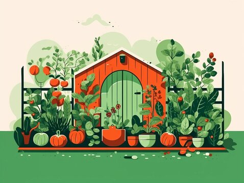 garden shed with pumpkins and plants clip art preview