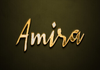Old gold text effect of Arabic name Amira with 3D glossy style Mockup	