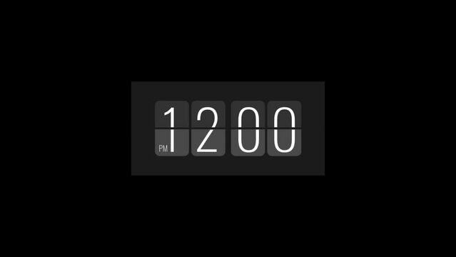 Flip clock animation of 12 o clocks on a digital TimeLapse