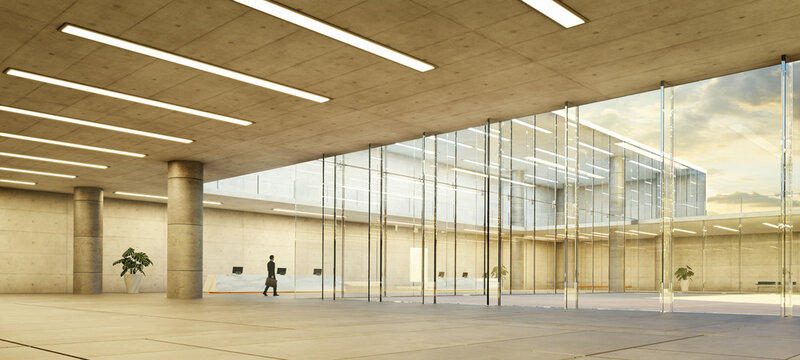3D Businessman in modern office lobby