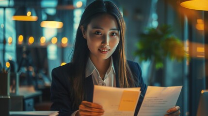 Fototapeta premium Email Communication: Businesswoman manages email correspondence, responding to inquiries and communicating with clients and colleagues.