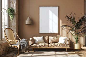 Poster Mockup in Brown Scandinavian Interior created with Generative AI