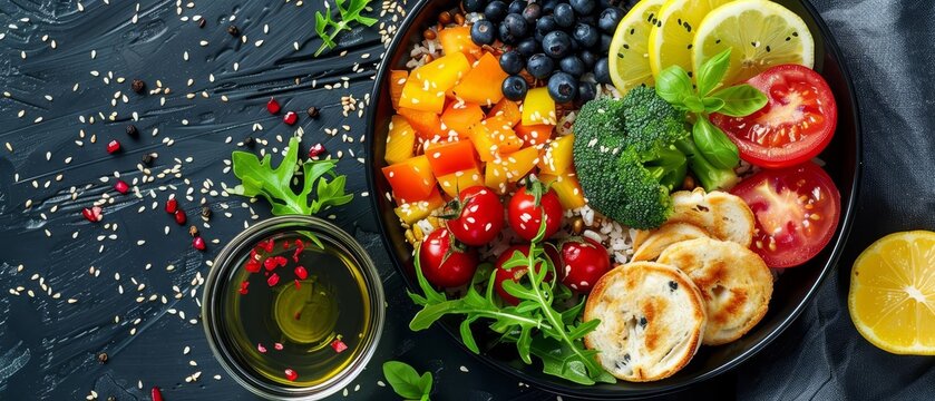 AI analyzing nutritional content in a meal for personalized diet plans  front view  Nutritional insight  advanced tone  Triadic Color Scheme