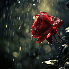 red rose in the rain