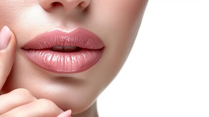 Obraz premium pink nail polish adorns each fingernail Her lips mirror this color