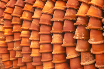 Clay pots as an abstract background. Texture