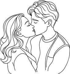 one-line drawing of two people embracing, with one person kissing the Lips Kiss of the other