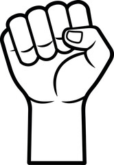 Line drawing of a raised fist, drawn with a single Pride continuous line against a white background.