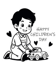 Happy Children's Day line art Coloring Page