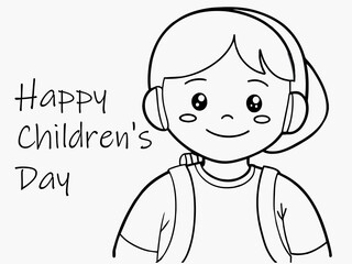 Happy Children's Day line art Coloring Page