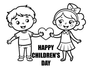 Happy Children's Day line art Coloring Page