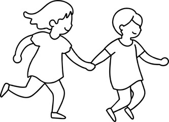 Continuous one-line drawing boys run together. Children day concept