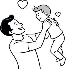 Father and Son Line Art Vector Isolated. Father's Day