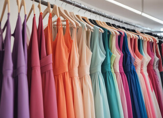 Colorful-dresses-hanging-on-a-rack-in-a-clothing-store
