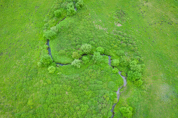 Aerial photography of the river on the Rea line grassland in Hexigten Banner