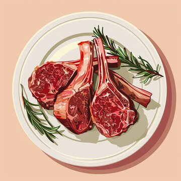 lamb chops on plate with rosemary clip art preview