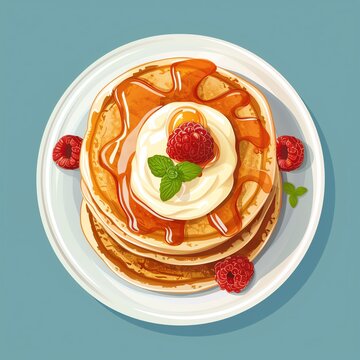 recommend clip art: Pancakes flat design top view Sunday brunch theme cartoon drawing Complementary Color Scheme