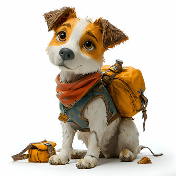 recommend clip art: Jack russell terrier with backpack isolated on a white background