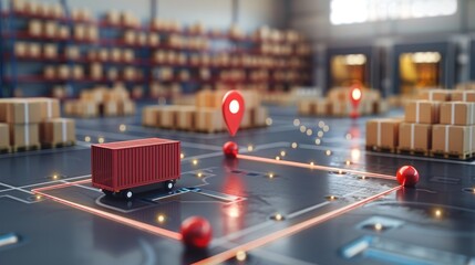 Delivery and Logistic: A 3D vector visualization of a warehouse with inventory management systems