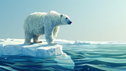 Environmental Conservation: A 3D vector illustration of a polar bear standing on a melting iceberg