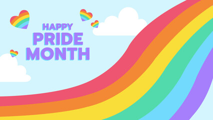 Rainbow and clouds sky background with happy pride month