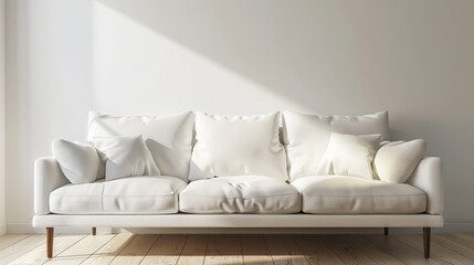 Minimalistic sofa in natural lighting, high quality 3d rendering with positive side view