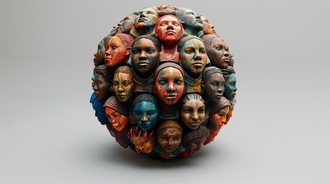 Global Diversity: A 3D vector illustration of diverse faces from different cultures around the world