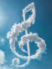 Fototapeta premium Clef made of clouds in blue sky. A musical symbol used to indicate which notes are represented by the lines and spaces on a musical staff