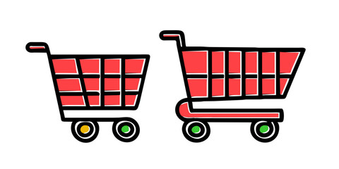 pair of shopping carts in a vibrant vector art style, perfect representation of commerce and retail themes