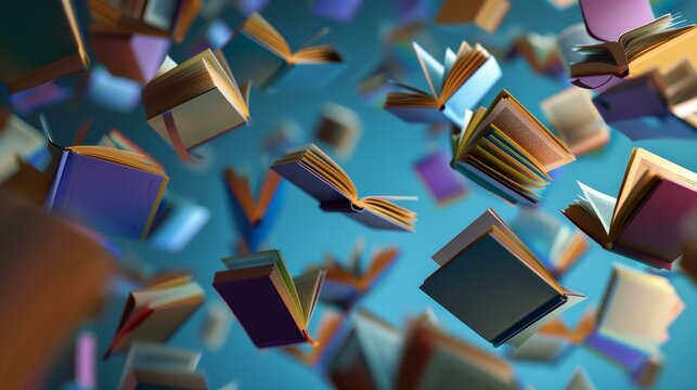 Selfarranging floating books tailor to readers preferences, Ai Generated.