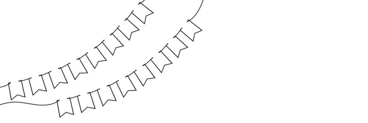 Continuous line art drawing buntings garland. Celebration party hand drawn flags. Vector linear illustration isolated on white background. EPS 10/AI