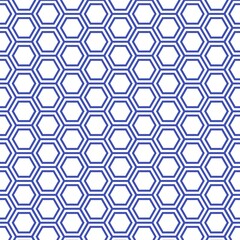 Hexagon Geometric Pattern Seamless Background, White, Moderate blue