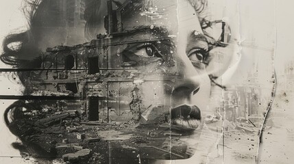 Portrait of a child with abandoned house background.