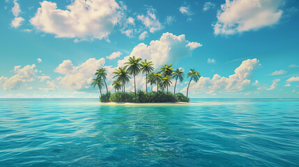 focus on, tropical island escape theme, surreal, Overlay, deserted island as backdrop.