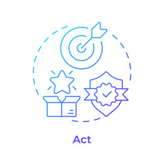 Act blue gradient concept icon. Product development, task accomplishment. Quality standards. Round shape line illustration. Abstract idea. Graphic design. Easy to use in infographic, presentation