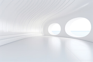 White abstract empty room. Illuminated futuristic wavy design.