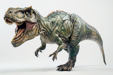 Fototapeta premium Generative ai on theme of big scary hungry dinosaur with kind eyes and sharp teeth destroying park