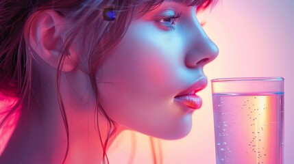 AI personal assistant suggesting daily hydration levels  side view  Hydration helper  cybernetic tone  Splitcomplementary color scheme