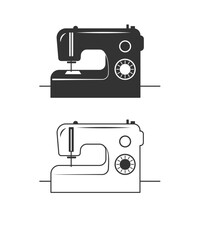 Line style logotype templates with sewing machine. Isolated on background and easy to use stock illustration